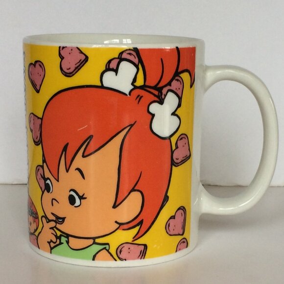 Vintage 1993 The Flintstones Pebbles Bamm Bamm Coffee Mug Yellow Hanna Barbera - Picture 1 of 12